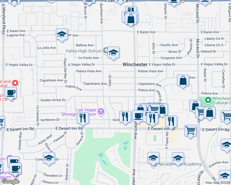 map of restaurants, bars, coffee shops, grocery stores, and more near 2178 Golden Arrow Drive in Las Vegas