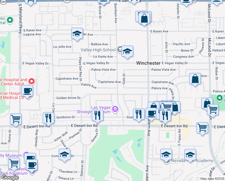 map of restaurants, bars, coffee shops, grocery stores, and more near 2068 Golden Arrow Drive in Las Vegas