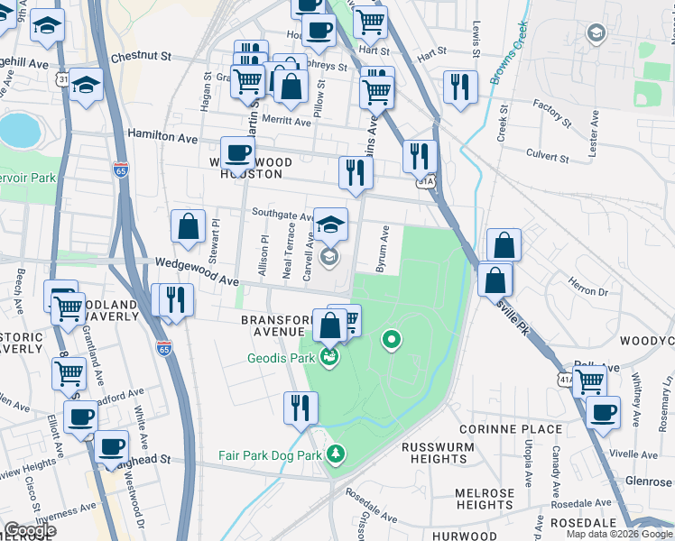 map of restaurants, bars, coffee shops, grocery stores, and more near 510 Wedgewood Avenue in Nashville