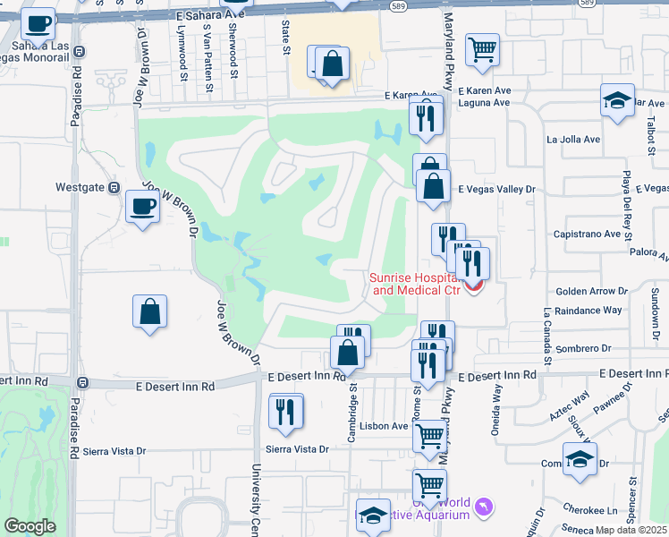 map of restaurants, bars, coffee shops, grocery stores, and more near 970 Bel Air Circle in Las Vegas