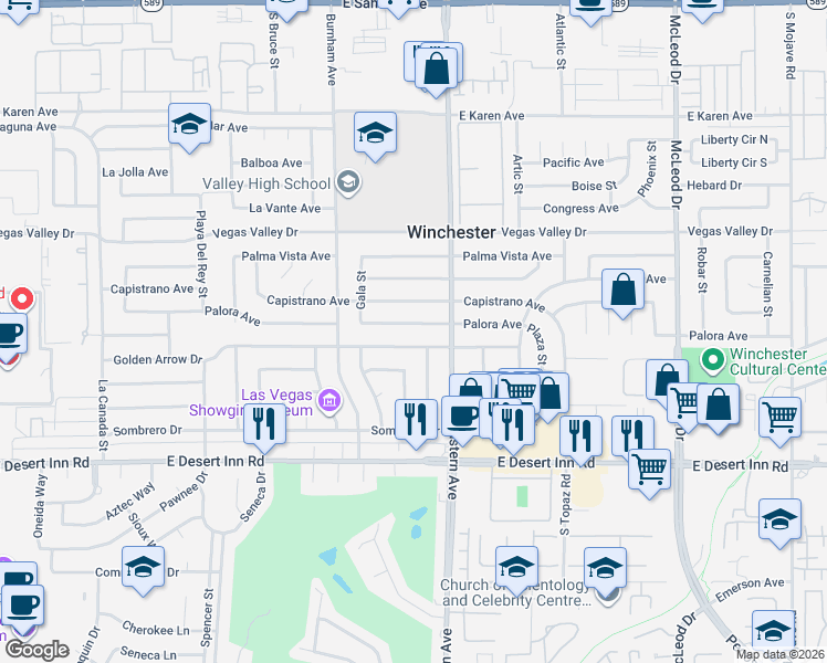 map of restaurants, bars, coffee shops, grocery stores, and more near 2266 Golden Arrow Drive in Las Vegas
