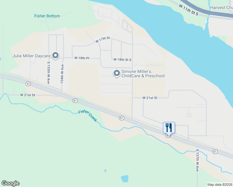 map of restaurants, bars, coffee shops, grocery stores, and more near 14512 20th Place in Sand Springs