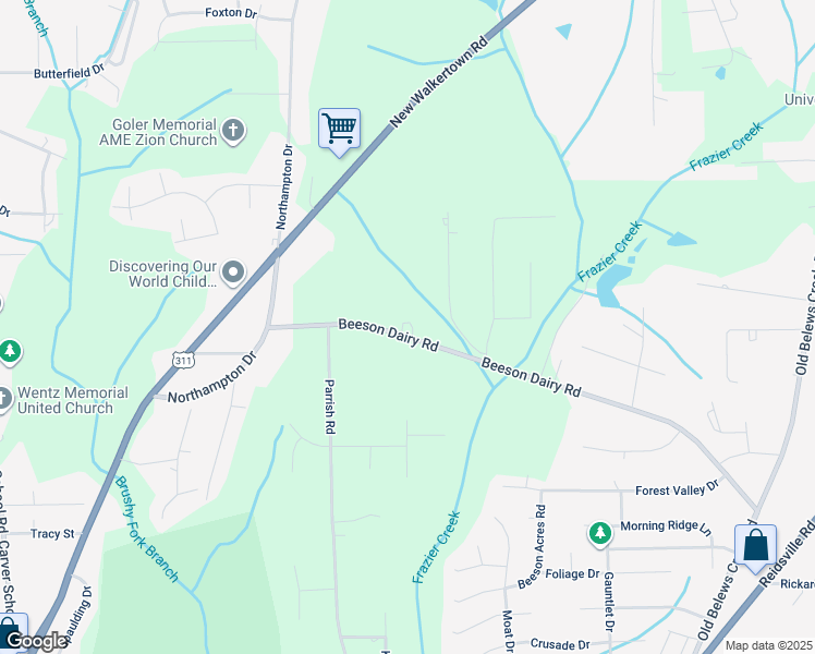 map of restaurants, bars, coffee shops, grocery stores, and more near 3667 Beeson Dairy Road in Winston-Salem