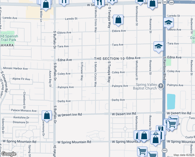 map of restaurants, bars, coffee shops, grocery stores, and more near 7430 Palmyra Avenue in Las Vegas