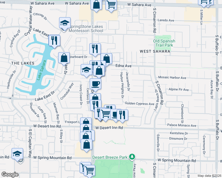 map of restaurants, bars, coffee shops, grocery stores, and more near 8495 Regal Hills Court in Las Vegas