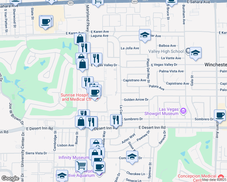 map of restaurants, bars, coffee shops, grocery stores, and more near 1405 East Vegas Valley Drive in Las Vegas