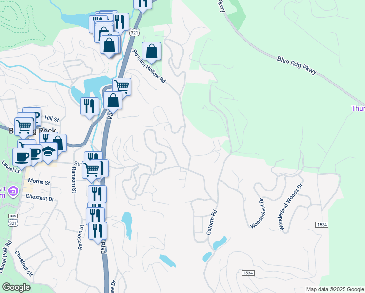 map of restaurants, bars, coffee shops, grocery stores, and more near 708 Possum Hollow Road in Blowing Rock