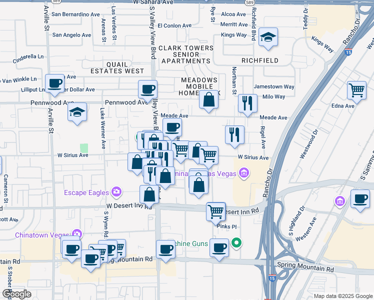 map of restaurants, bars, coffee shops, grocery stores, and more near 3100-3124 S Procyon Ave in Las Vegas