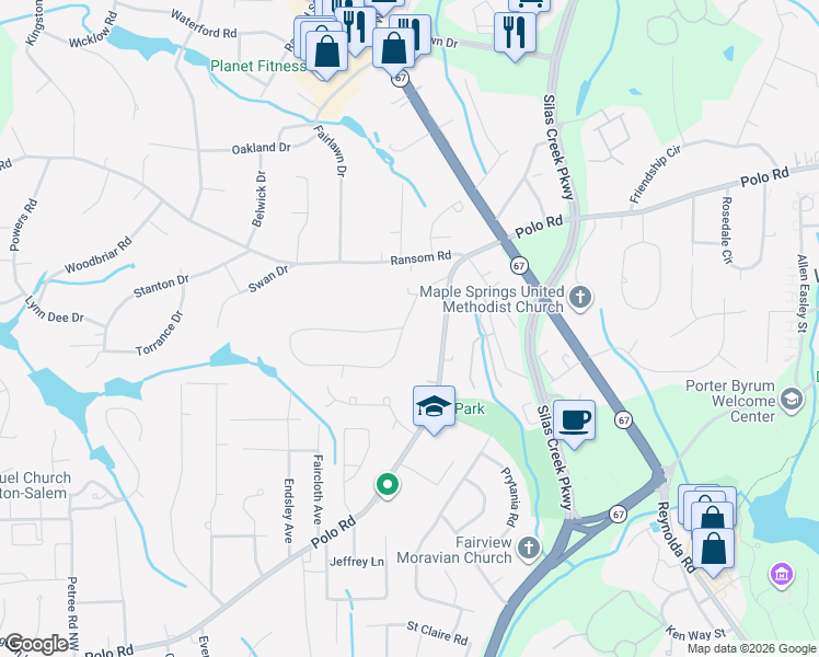 map of restaurants, bars, coffee shops, grocery stores, and more near in Winston-Salem