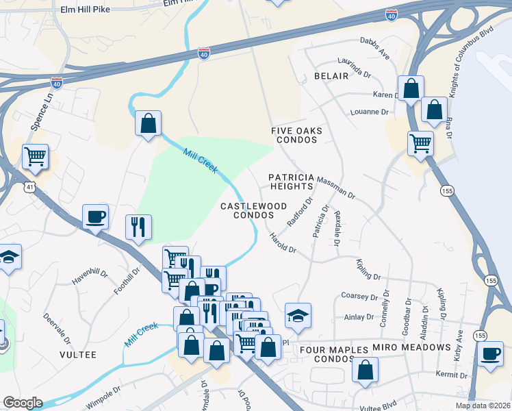 map of restaurants, bars, coffee shops, grocery stores, and more near 1037 Harold Drive in Nashville