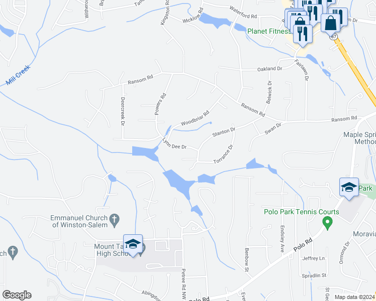 map of restaurants, bars, coffee shops, grocery stores, and more near 708 Lynn Dee Drive in Winston-Salem