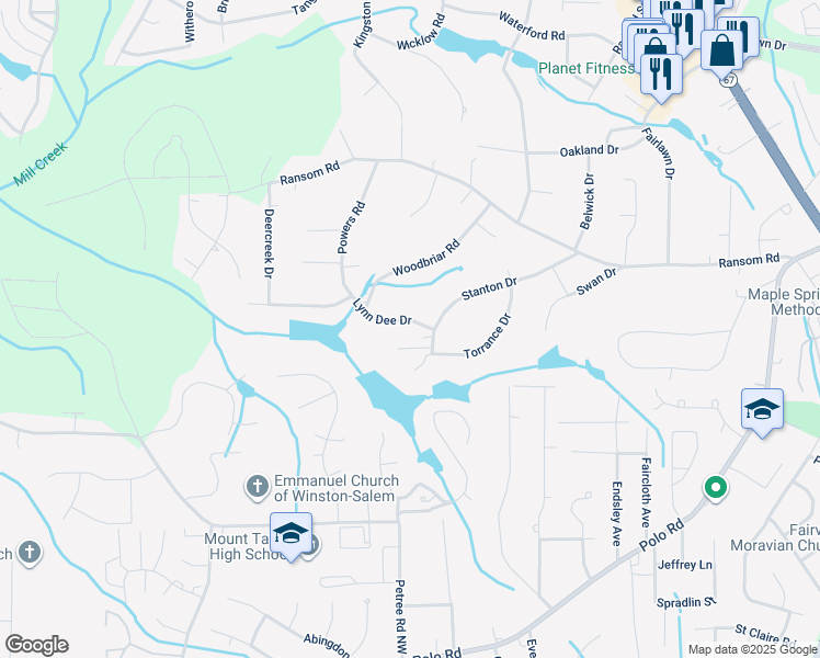 map of restaurants, bars, coffee shops, grocery stores, and more near 708 Lynn Dee Drive in Winston-Salem