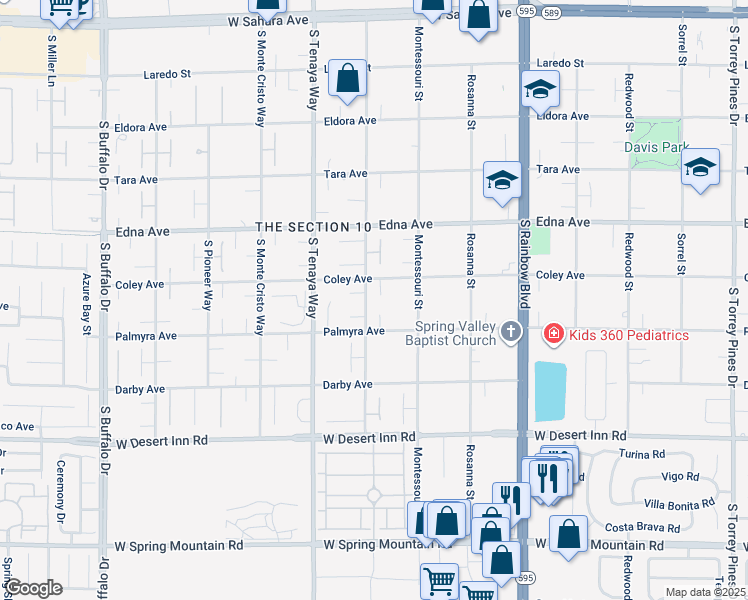 map of restaurants, bars, coffee shops, grocery stores, and more near 7165 Coley Avenue in Las Vegas