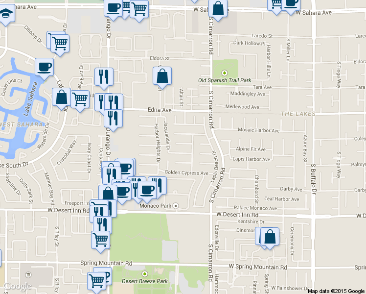 map of restaurants, bars, coffee shops, grocery stores, and more near 8311 Sterling Harbor Court in Las Vegas