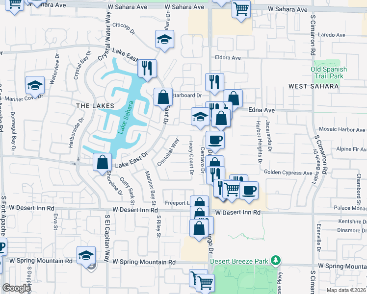 map of restaurants, bars, coffee shops, grocery stores, and more near 8637 Trafalgar Drive in Las Vegas