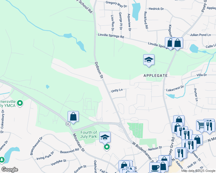 map of restaurants, bars, coffee shops, grocery stores, and more near 702 Oakwood Forest Lane in Kernersville