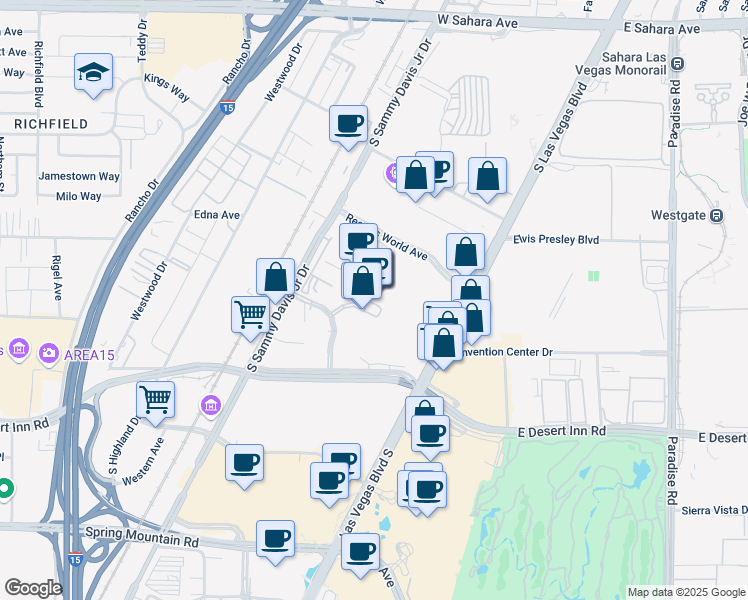 map of restaurants, bars, coffee shops, grocery stores, and more near 3000 South Las Vegas Boulevard in Las Vegas