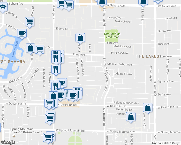 map of restaurants, bars, coffee shops, grocery stores, and more near 8311 Sterling Harbor Court in Las Vegas