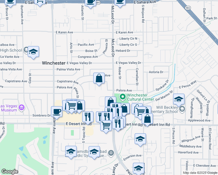 map of restaurants, bars, coffee shops, grocery stores, and more near 3056 Phoenix Street in Las Vegas