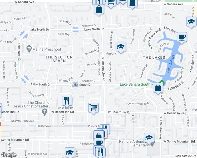 map of restaurants, bars, coffee shops, grocery stores, and more near 9304 Angelfish Drive in Las Vegas