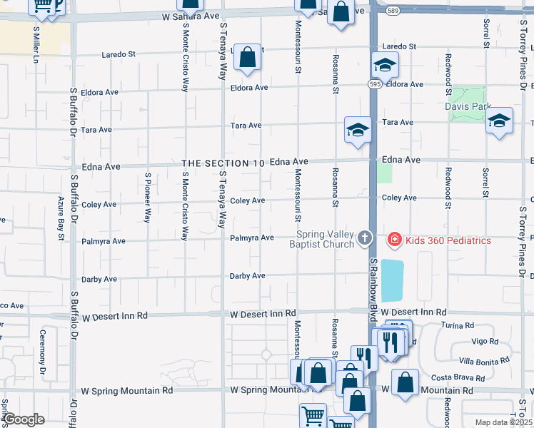 map of restaurants, bars, coffee shops, grocery stores, and more near 7165 Coley Avenue in Las Vegas