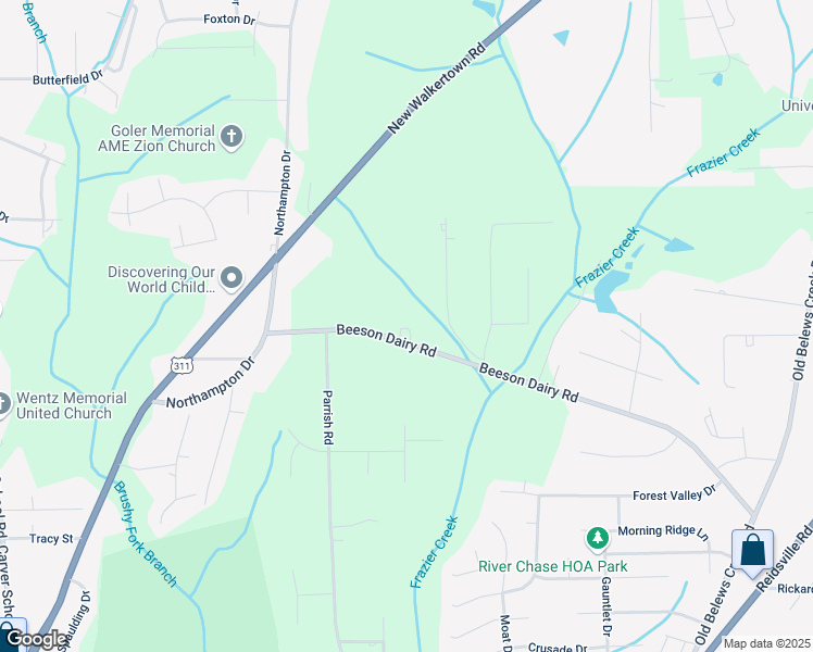 map of restaurants, bars, coffee shops, grocery stores, and more near 3667 Beeson Dairy Road in Winston-Salem