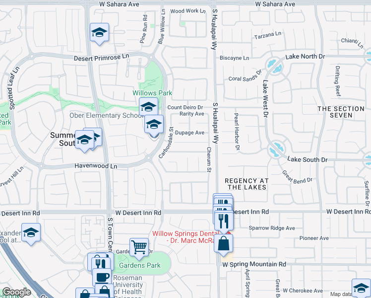 map of restaurants, bars, coffee shops, grocery stores, and more near 10254 Queens Church Avenue in Las Vegas