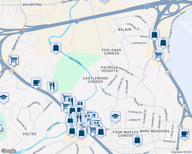 map of restaurants, bars, coffee shops, grocery stores, and more near 1037 Harold Drive in Nashville