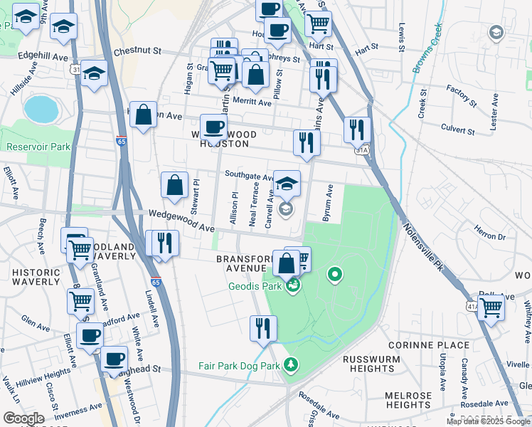 map of restaurants, bars, coffee shops, grocery stores, and more near 526 Wedgewood Avenue in Nashville