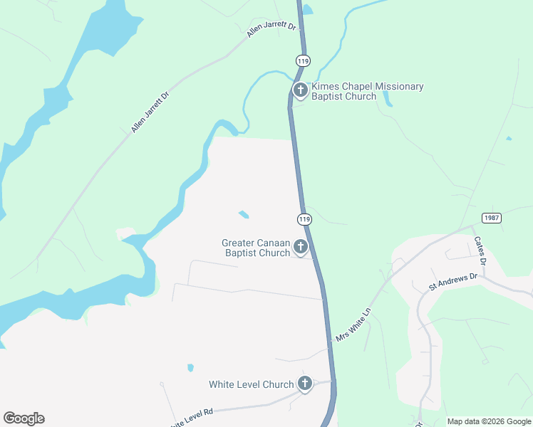 map of restaurants, bars, coffee shops, grocery stores, and more near 1856 North Carolina 119 in Mebane
