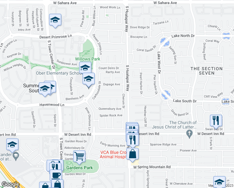 map of restaurants, bars, coffee shops, grocery stores, and more near 10170 Queens Church Avenue in Las Vegas