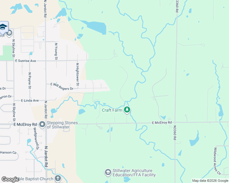 map of restaurants, bars, coffee shops, grocery stores, and more near 3000 East McElroy Road in Stillwater