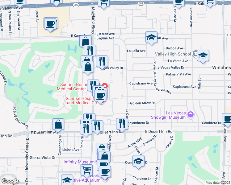 map of restaurants, bars, coffee shops, grocery stores, and more near 1405 East Vegas Valley Drive in Las Vegas