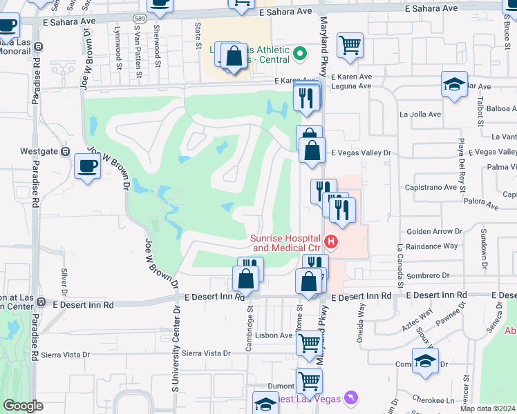 map of restaurants, bars, coffee shops, grocery stores, and more near 3055 Bel Air Drive in Las Vegas