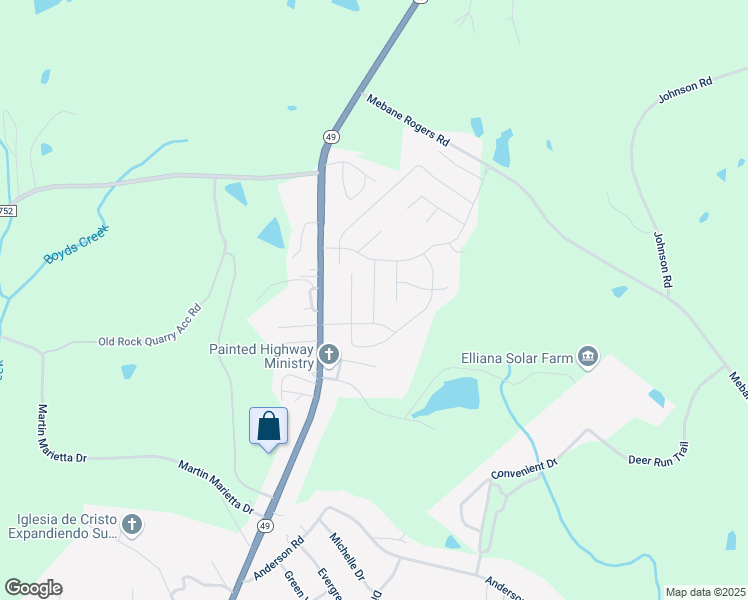 map of restaurants, bars, coffee shops, grocery stores, and more near Telegraph Lane in Alamance County