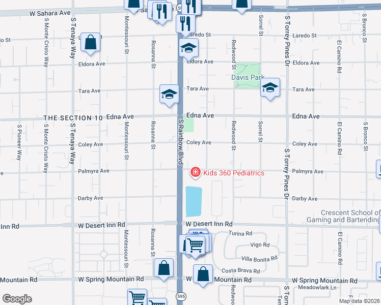 map of restaurants, bars, coffee shops, grocery stores, and more near 2980 South Rainbow Boulevard in Las Vegas