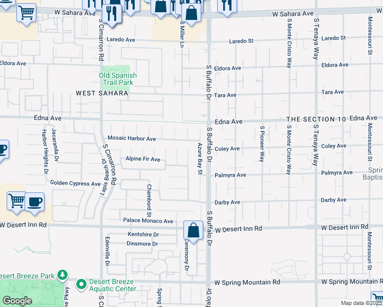 map of restaurants, bars, coffee shops, grocery stores, and more near 3026 Blue Monaco Street in Las Vegas