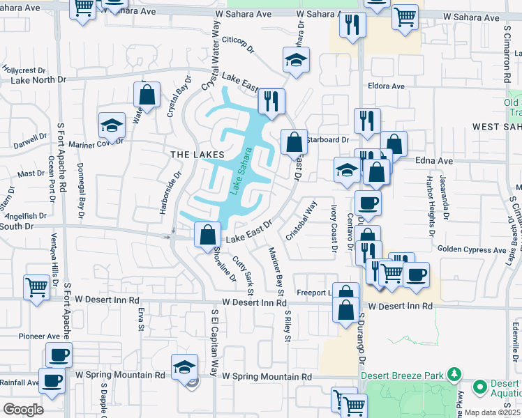map of restaurants, bars, coffee shops, grocery stores, and more near 3141 West Waterside Circle in Las Vegas