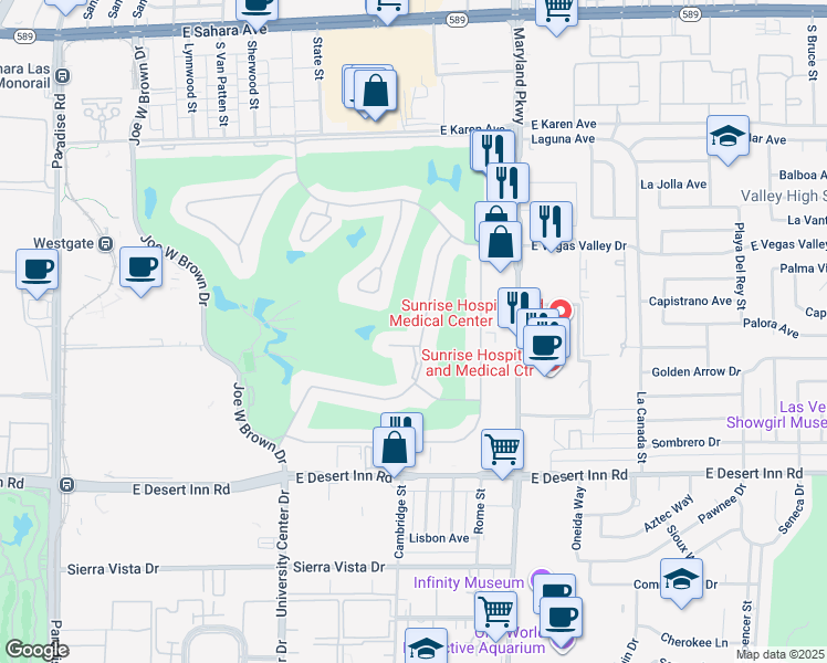 map of restaurants, bars, coffee shops, grocery stores, and more near 3055 Bel Air Drive in Las Vegas