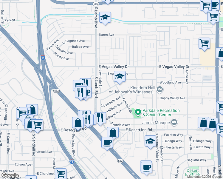 map of restaurants, bars, coffee shops, grocery stores, and more near 3012 Ferndale Street in Las Vegas