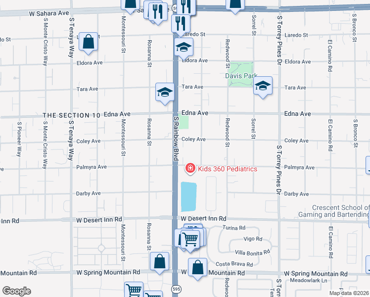 map of restaurants, bars, coffee shops, grocery stores, and more near 2980 South Rainbow Boulevard in Las Vegas