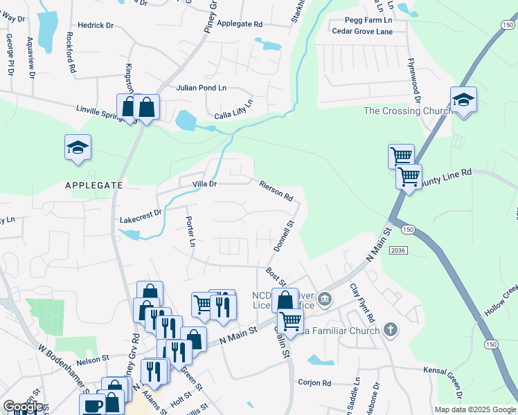map of restaurants, bars, coffee shops, grocery stores, and more near 314 Windsor Manor Way in Kernersville