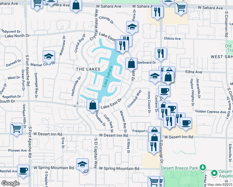 map of restaurants, bars, coffee shops, grocery stores, and more near 3141 West Waterside Circle in Las Vegas