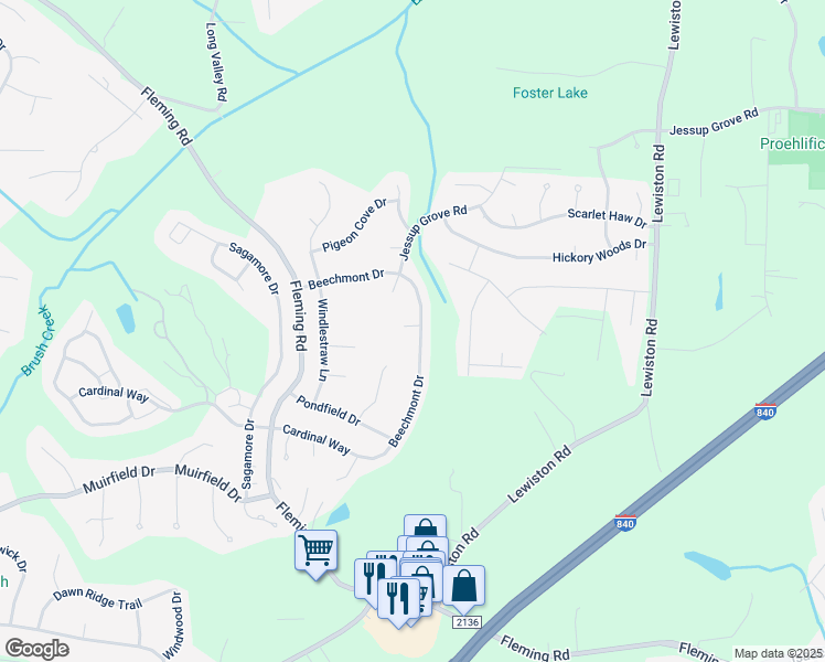 map of restaurants, bars, coffee shops, grocery stores, and more near 4001 Beechmont Court in Greensboro