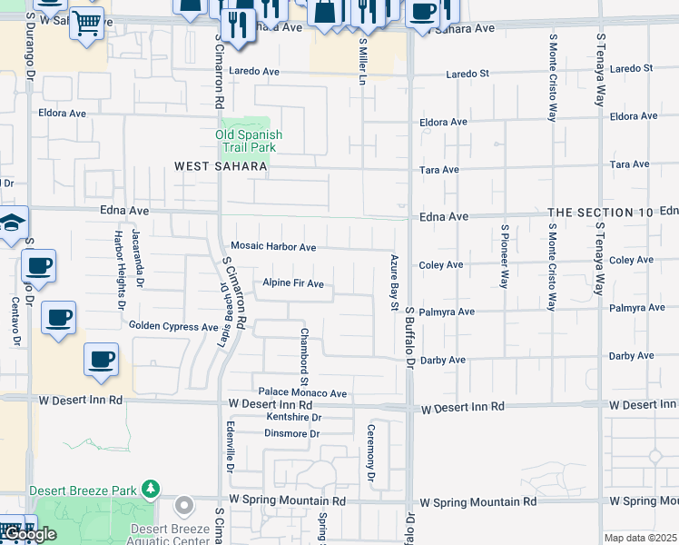 map of restaurants, bars, coffee shops, grocery stores, and more near 3028 Teal Beach Court in Las Vegas