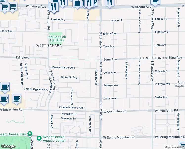 map of restaurants, bars, coffee shops, grocery stores, and more near 3026 Blue Monaco Street in Las Vegas