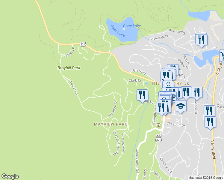 map of restaurants, bars, coffee shops, grocery stores, and more near 944 Laurel Lane in Blowing Rock