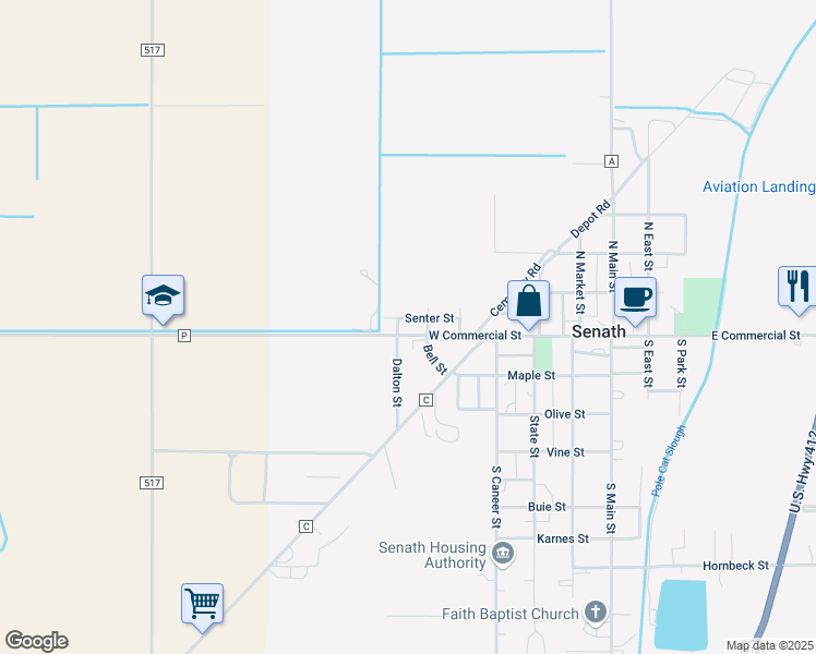 map of restaurants, bars, coffee shops, grocery stores, and more near 720 Senter in Senath