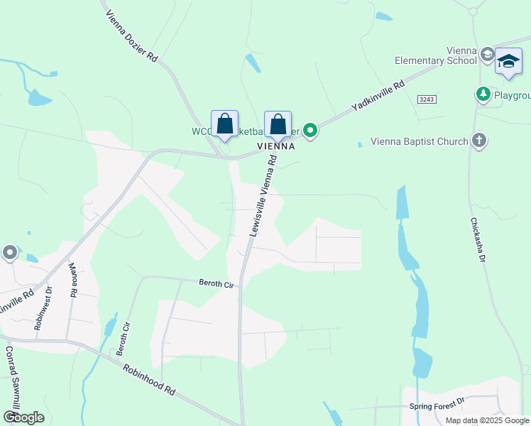 map of restaurants, bars, coffee shops, grocery stores, and more near 1729 Lewisville-Vienna Road in Pfafftown