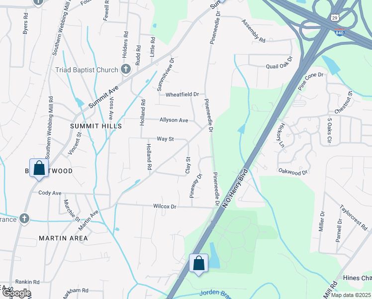 map of restaurants, bars, coffee shops, grocery stores, and more near 3932 Martin Avenue in Greensboro